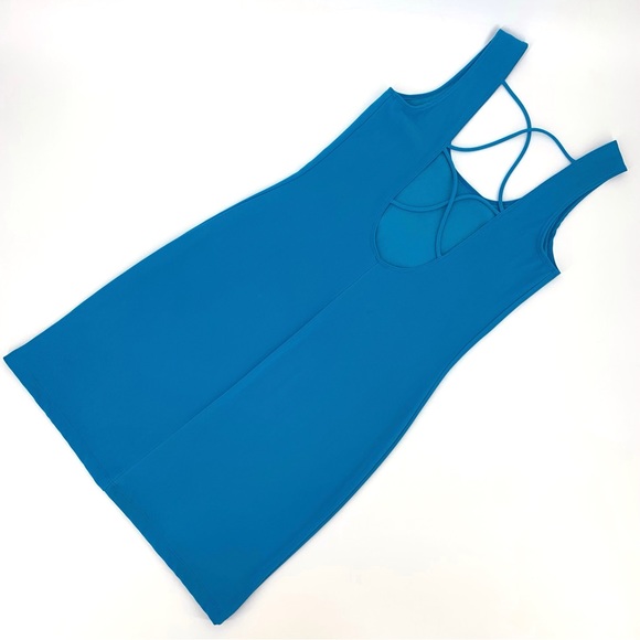 Frederick's of Hollywood Cerulean Blue Plunging Neck Open Back Body Con Dress, M - Picture 2 of 15